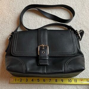 Coach Hampton Black Leather Crossbody Flap Shoulder Handbag